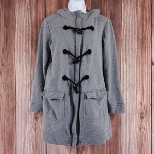 Soft Surroundings Womens Small Gray Hooded Toggle Coat Full Zip Cotton Fleece